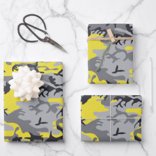 Yellow and Grey Camouflage, Military, Army Wrapping Paper Sheet