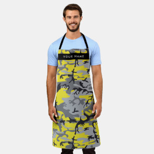 Yellow and Grey Camouflage Your name Personalise Apron