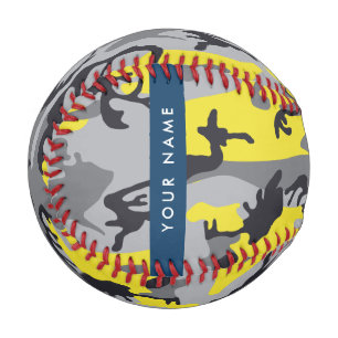 Yellow and Grey Camouflage Your name Personalise Baseball