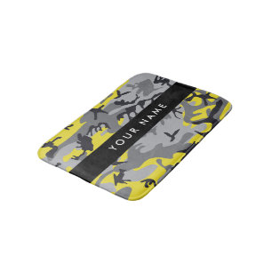 Yellow and Grey Camouflage Your name Personalise Bath Mat