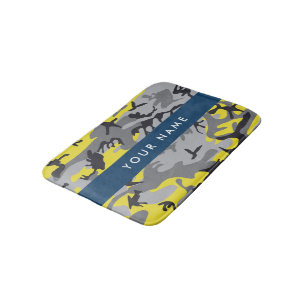 Yellow and Grey Camouflage Your name Personalise Bath Mat