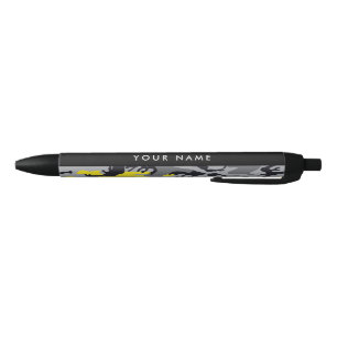 Yellow and Grey Camouflage Your name Personalise Black Ink Pen