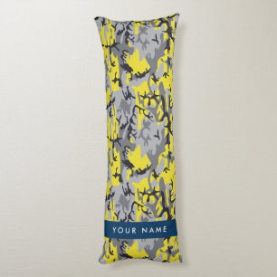 Yellow and Grey Camouflage Your name Personalise Body Cushion