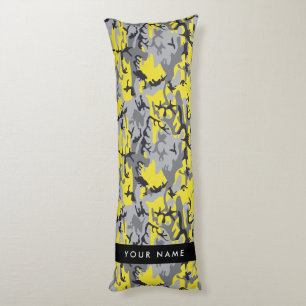 Yellow and Grey Camouflage Your name Personalise Body Cushion