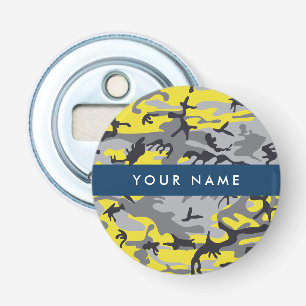 Yellow and Grey Camouflage Your name Personalise Bottle Opener