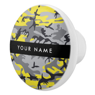 Yellow and Grey Camouflage Your name Personalise Ceramic Knob