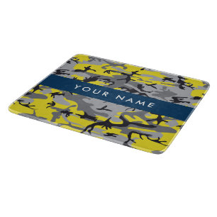 Yellow and Grey Camouflage Your name Personalise Cutting Board