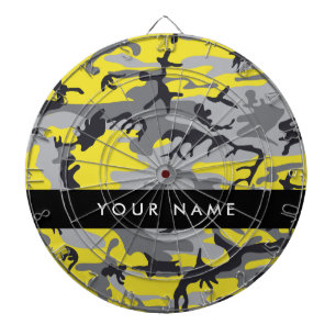 Yellow and Grey Camouflage Your name Personalise Dartboard