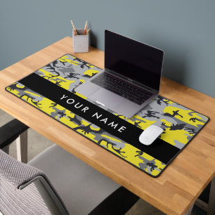 Yellow and Grey Camouflage Your name Personalise Desk Mat