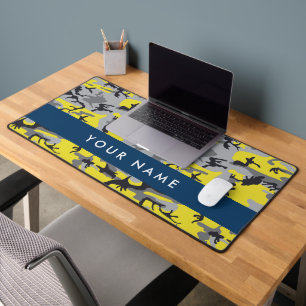 Yellow and Grey Camouflage Your name Personalise Desk Mat