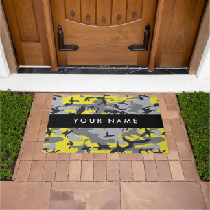 Yellow and Grey Camouflage Your name Personalise Doormat