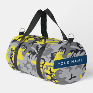 Yellow and Grey Camouflage Your name Personalise Duffle Bag