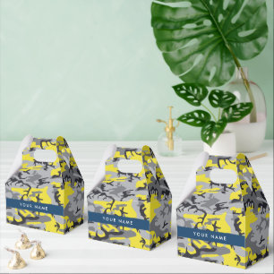 Yellow and Grey Camouflage Your name Personalise Favour Box