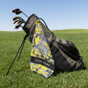 Yellow and Grey Camouflage Your name Personalise Golf Towel