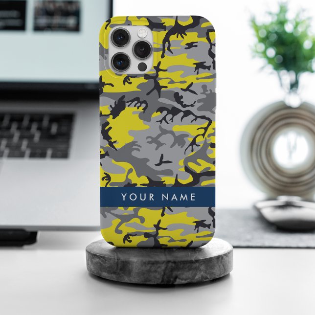 Yellow and Grey Camouflage Your name Personalise iPhone Case (Creator Uploaded)