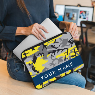 Yellow and Grey Camouflage Your name Personalise Laptop Sleeve