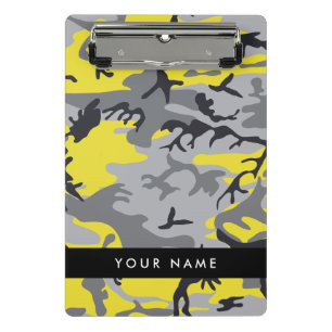 Yellow and Grey Camouflage Your name Personalise Mini Clipboard