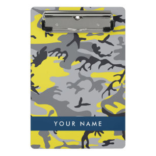 Yellow and Grey Camouflage Your name Personalise Mini Clipboard