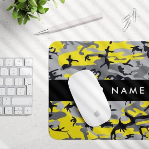Yellow and Grey Camouflage Your name Personalise Mouse Mat