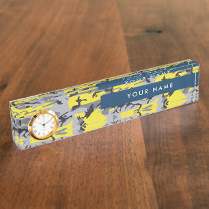 Yellow and Grey Camouflage Your name Personalise Nameplate