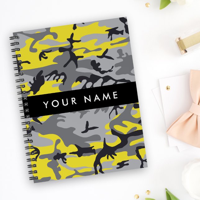 Yellow and Grey Camouflage Your name Personalise Notebook (Creator Uploaded)