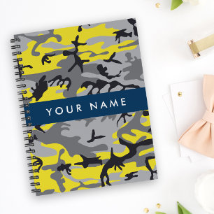 Yellow and Grey Camouflage Your name Personalise Notebook