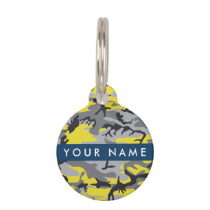 Yellow and Grey Camouflage Your name Personalise Pet Tag