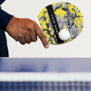 Yellow and Grey Camouflage Your name Personalise Ping Pong Paddle