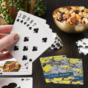 Yellow and Grey Camouflage Your name Personalise Playing Cards