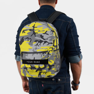 Yellow and Grey Camouflage Your name Personalise Printed Backpack