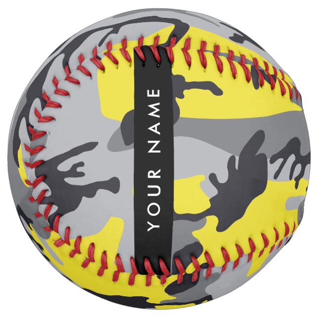 Yellow and Grey Camouflage Your name Personalise Softball (Front Left)
