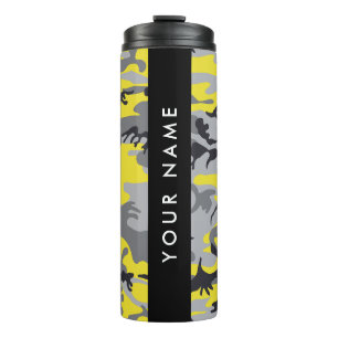 Yellow and Grey Camouflage Your name Personalise Thermal Tumbler