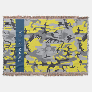Yellow and Grey Camouflage Your name Personalise Throw Blanket