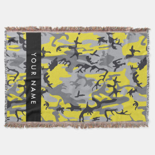 Yellow and Grey Camouflage Your name Personalise Throw Blanket