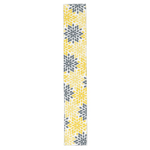 Yellow and Grey Charcoal Modern Floral Long Table Runner