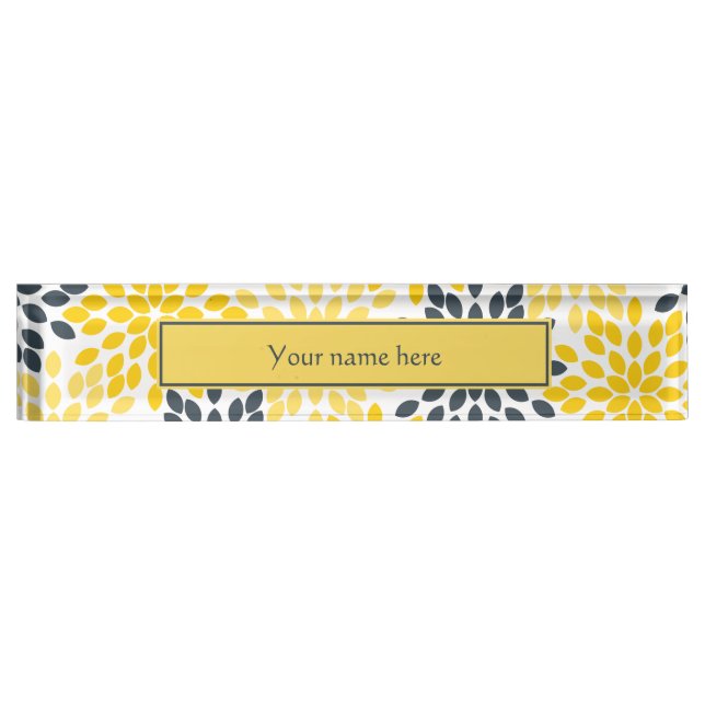 Yellow and Grey Charcoal Modern Floral Nameplate (Front)