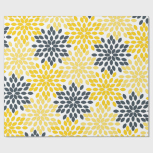 Yellow and Grey Charcoal Modern Floral Wrapping Paper
