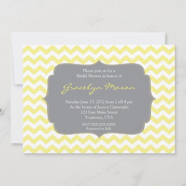 Yellow and Grey Cheveron Shower Invitation (Front)