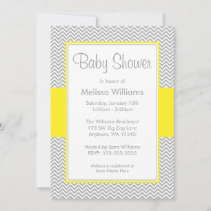 Yellow and Grey Chevron Baby Shower Invitations