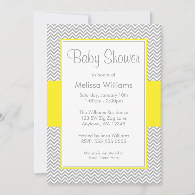 Yellow and Grey Chevron Baby Shower Invitations (Front)