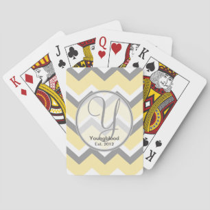 Yellow and Grey Chevron Monogram Playing Cards