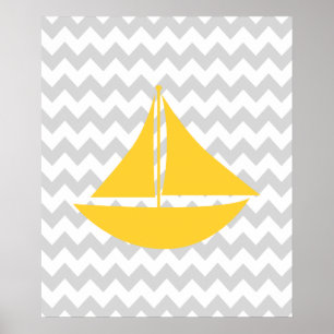Yellow and Grey Chevron Nautical Ship Poster
