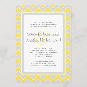 Yellow and Grey Chevron Pattern Wedding Invitation