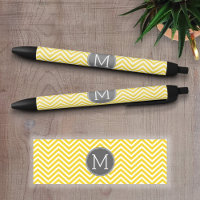 Yellow and Grey Chevron Pattern with Monogram