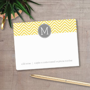 Yellow and Grey Chevron Pattern with Monogram Post-it Notes