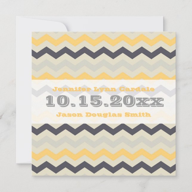 Yellow and Grey Chevron Stripe Wedding Invitations (Front)