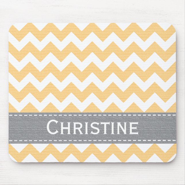 Yellow and Grey Chevron Striped Mousepad (Front)