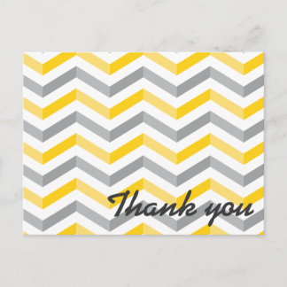 Yellow and Grey Chevron Thank You Postcard