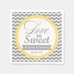 Yellow and Grey Chevron Wedding Napkins