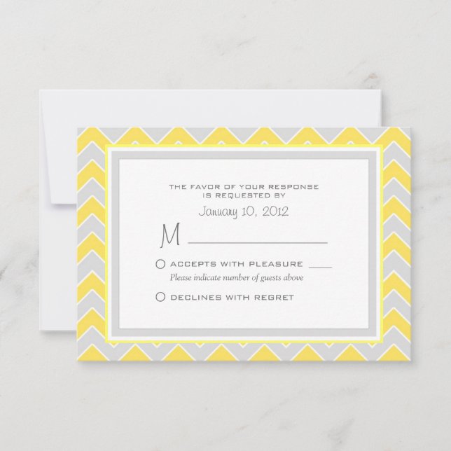 Yellow and Grey Chevron Wedding RSVP Custom Card (Front)